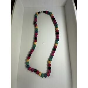 Vintage Multicolor Rainbow Wooden Bead Necklace 24”